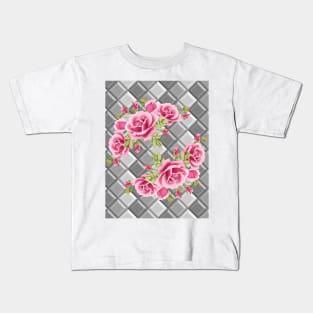 Roses On Geometric Background Kids T-Shirt